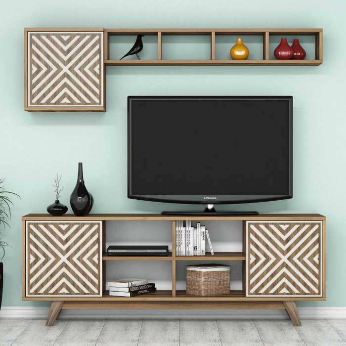 Hanah Home Mueble para TV Inci - Walnut, Cream Hanah Home Mueble para TV Inci - Walnut, Cream